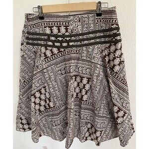 VTG Hillary & Hanson Boho Paisley Peasant Womens Skirt Size 8 Brown White Cotton